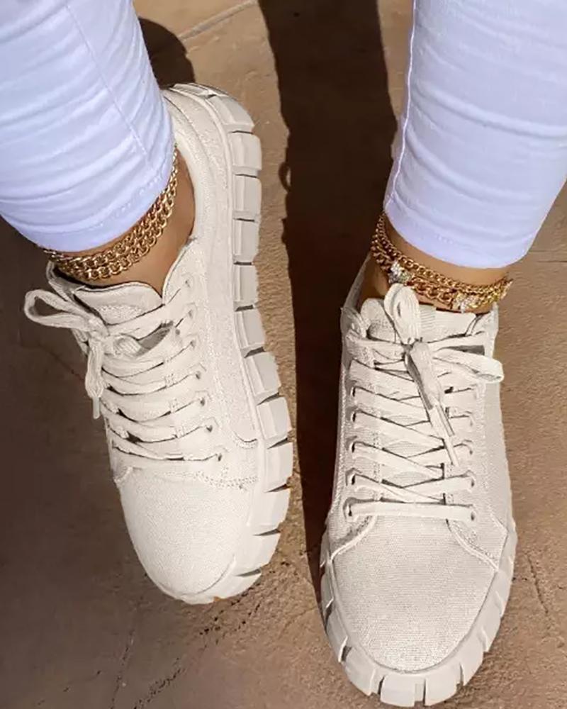 Eyelet Lace-up Platform Sneakers