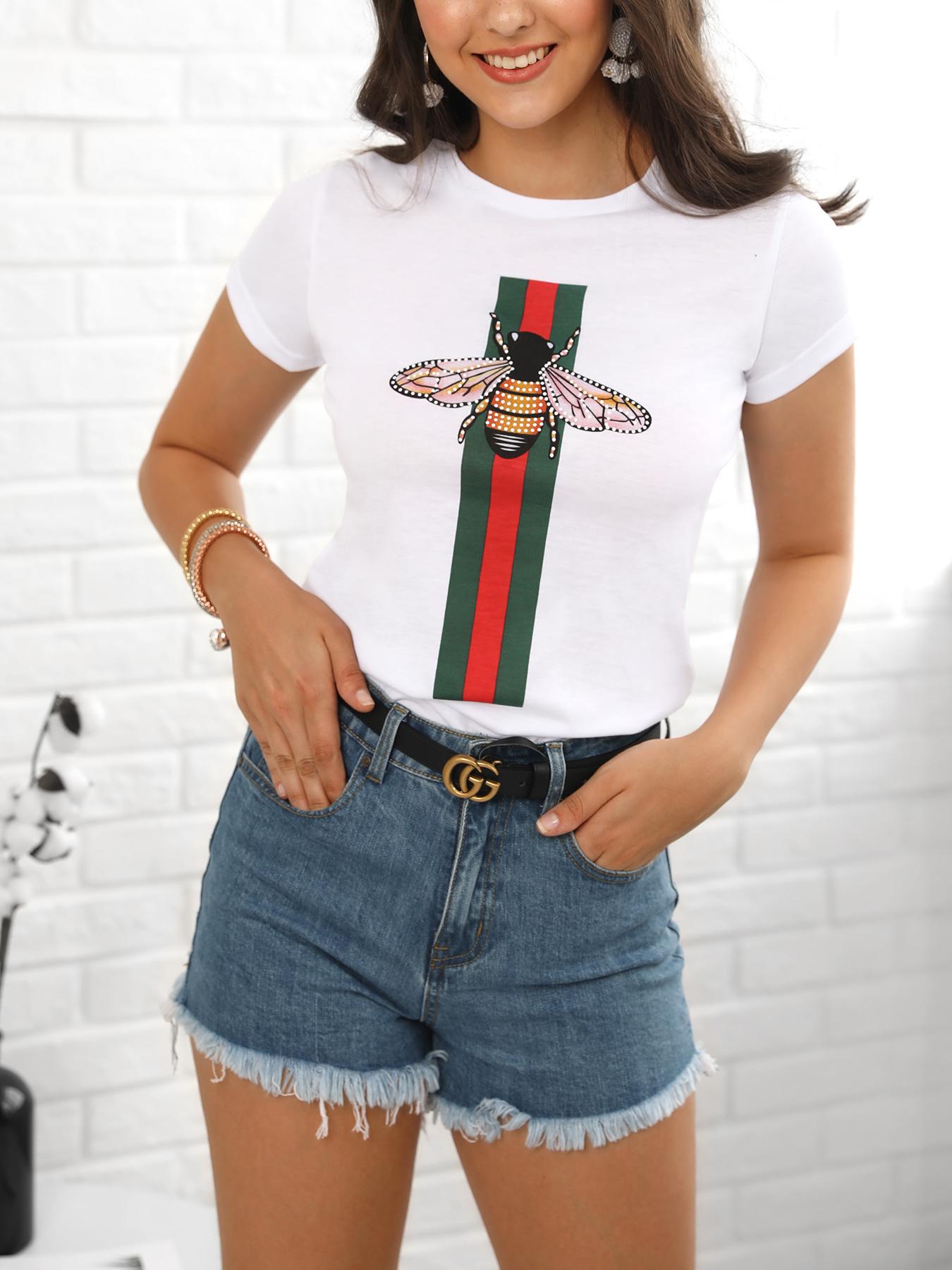 Fashion Striped&Bee Print Casual T-shirt