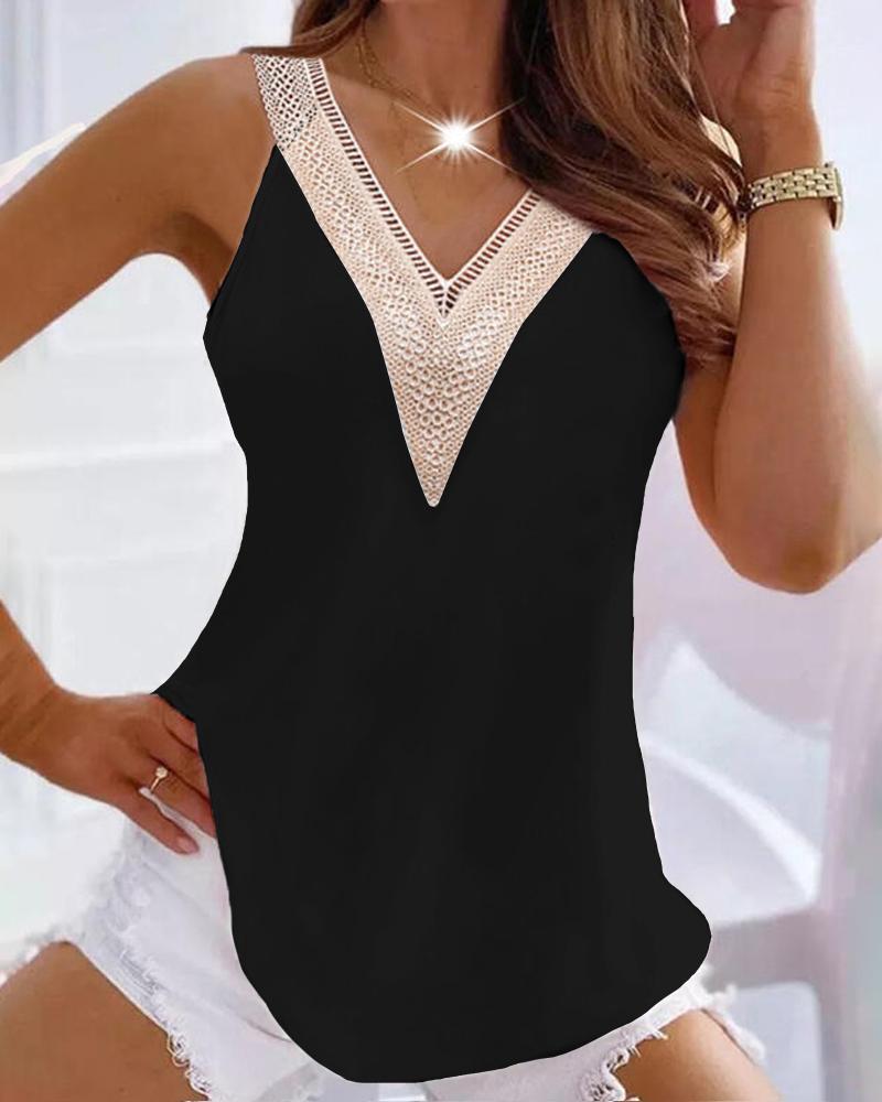 Contrast Lace V-Neck Tank Top