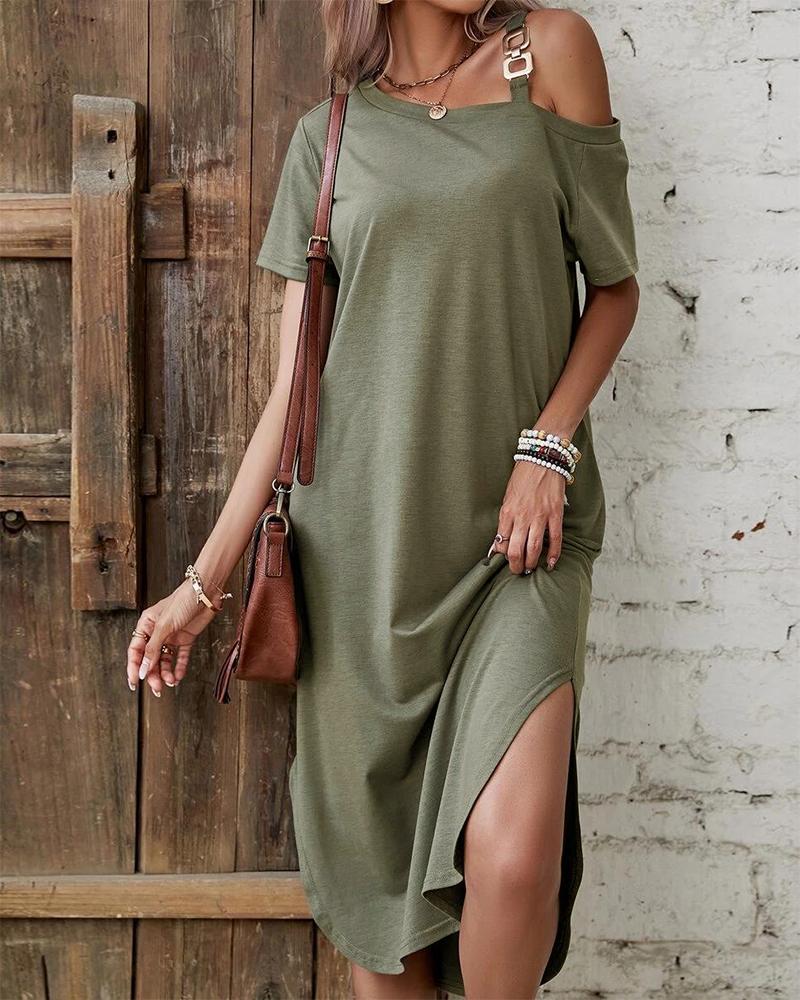 Chain Strap Slit Casual Dress