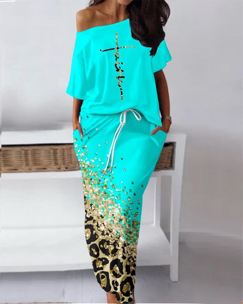 Faith Contrast Leopard Print T-Shirt & Drawstring Skirt Set