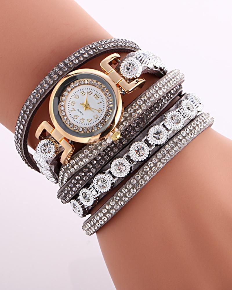 Watches 1pc Allover Rhinestone Stackable Bangle Quartz Watch