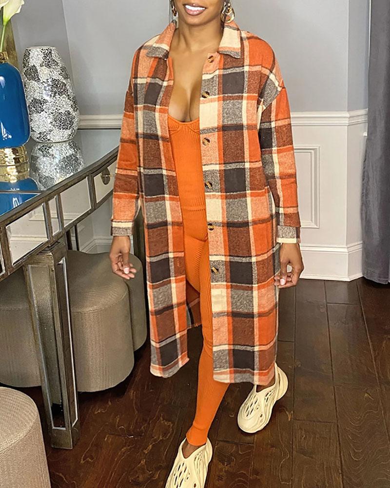 Plaid Print Long Sleeve Buttoned Shacket