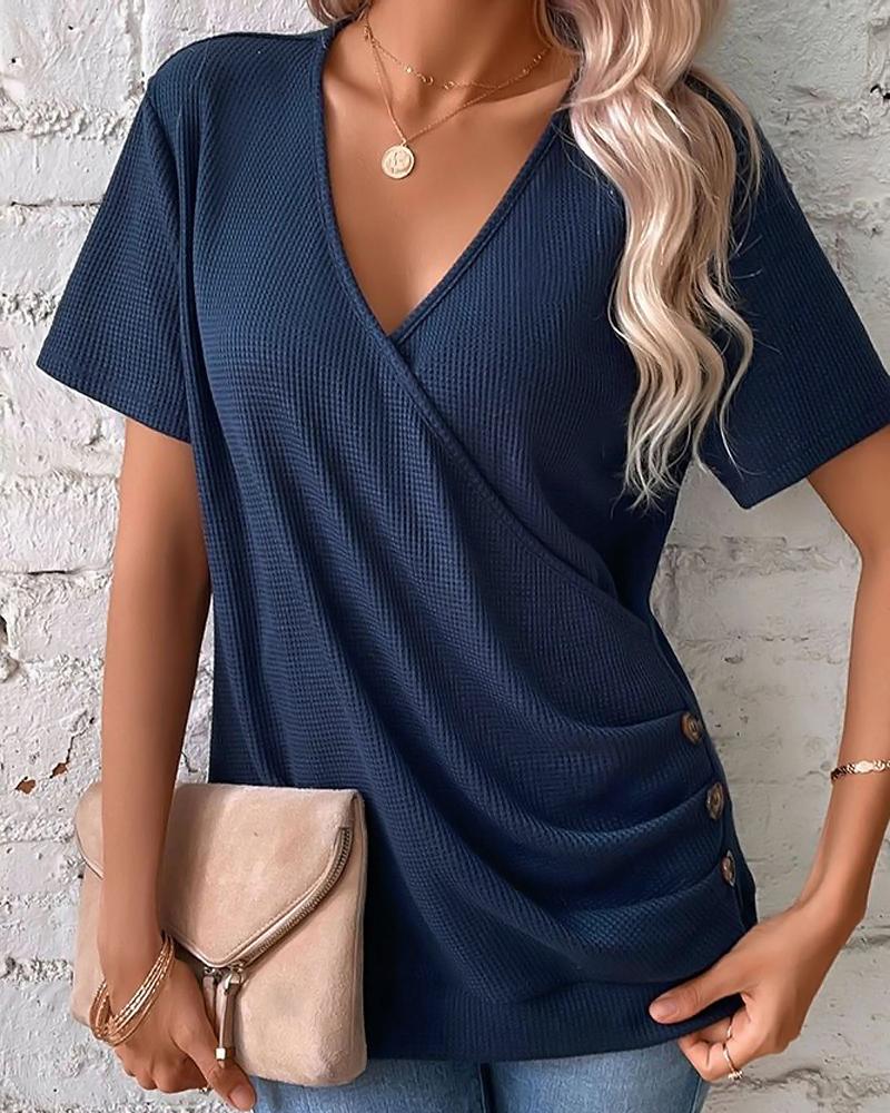 Ruched Side Buttoned Wrap Top