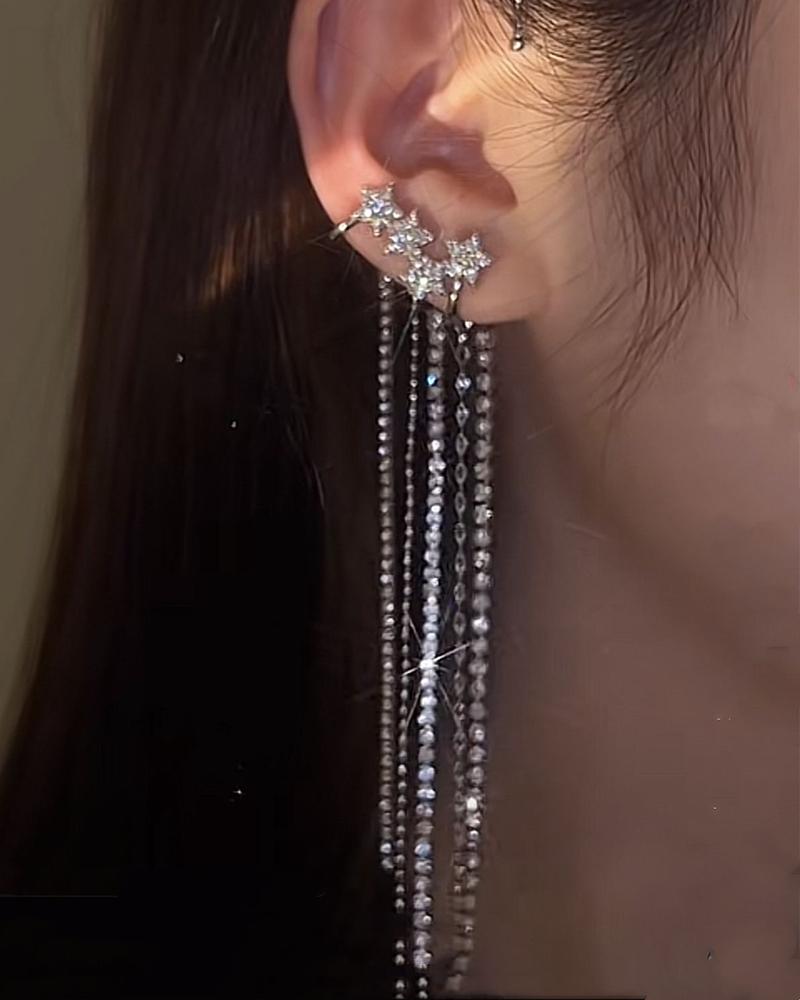 1pc Rhinestone Star Pattern Tassel Ear Climber