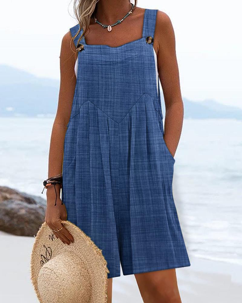 Pocket Design Wide Leg Suspender Romper