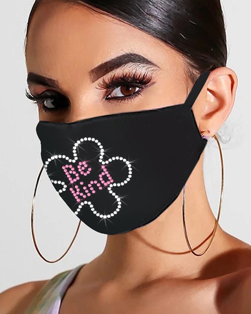  Flag Letter Floral Pattern Bling Rhinestone Face Mask