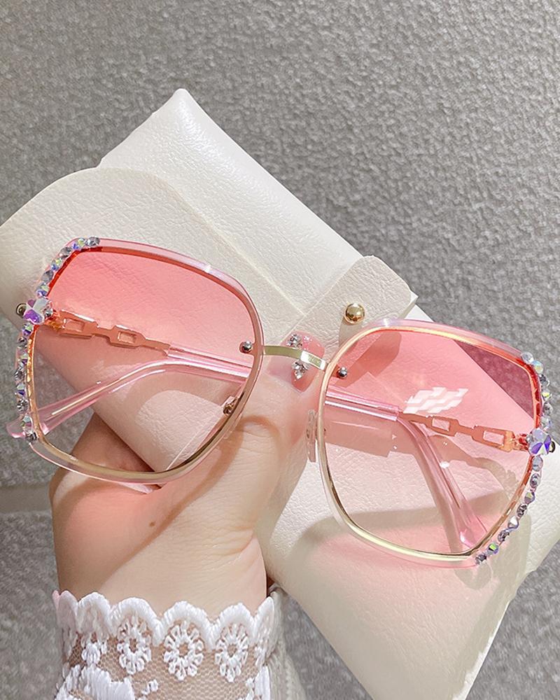 1Pair Square Rhinestone Ombre Sunglasses