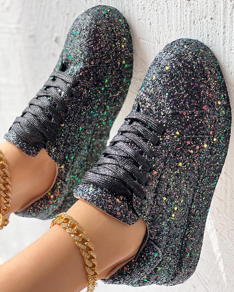 Glitter Lace--up Sneakers