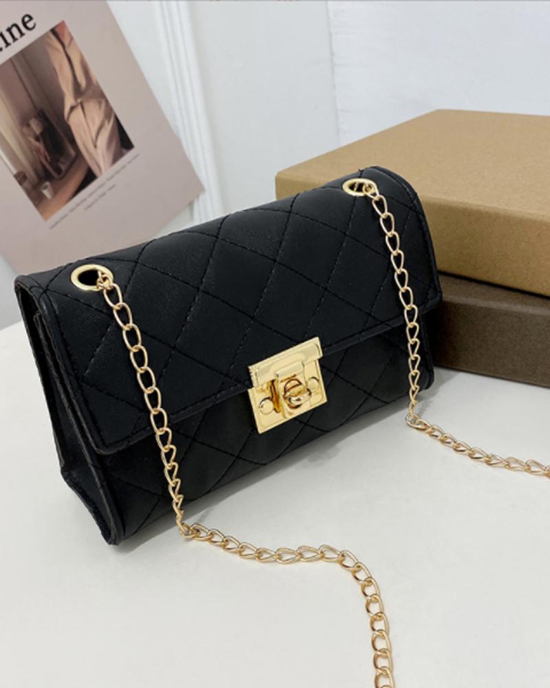 Quilted Twist Lock Chain Strap Flap Shoulder Bag