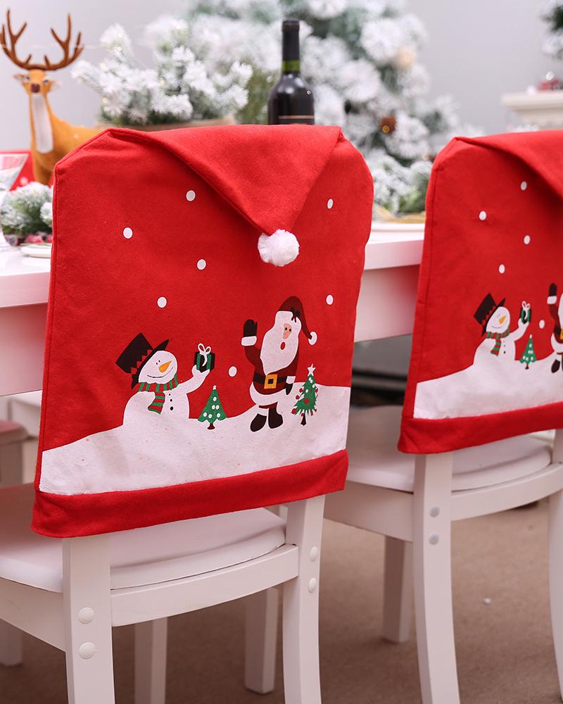 Home Decor 1pc Christmas Dining Chair Cover Dinner Chair Slipcover Christmas Chair Seat Back Cover Protector Holidays Home Party Decoration