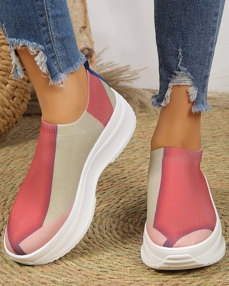 Colorblock Slip-on Platform Knit Running Sneakers