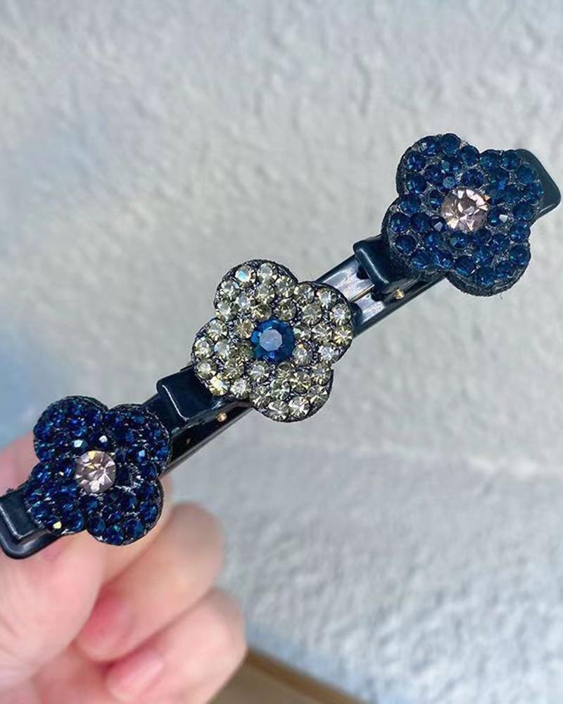 1pc Crystal Floral Pattern Braided Hairpin