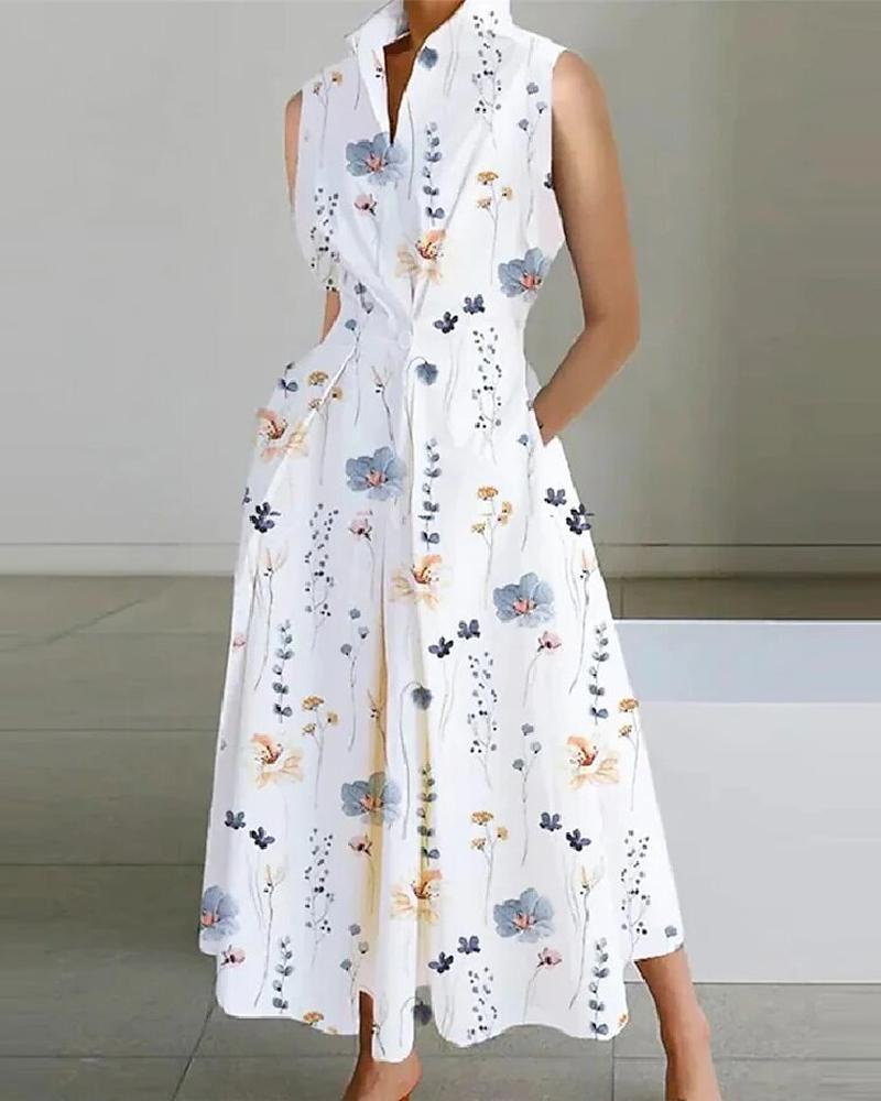 Floral Print Ruched Pocket Design Maxi Dress