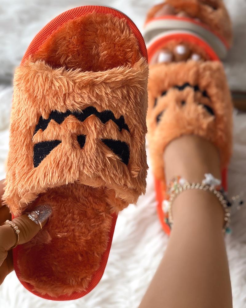 Halloween Scary Face Fuzzy Slippers