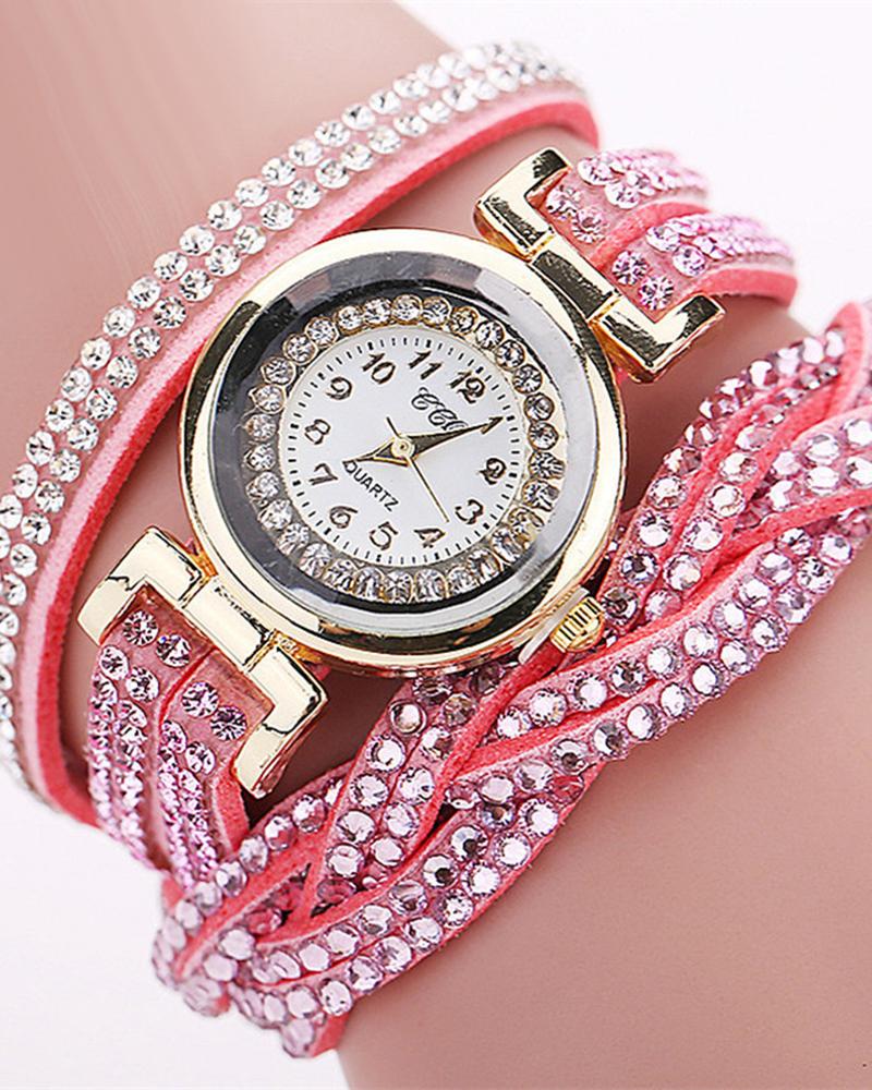 Watches  ChicMe 1pc Allover Rhinestone Braided Bangle Quartz Watch