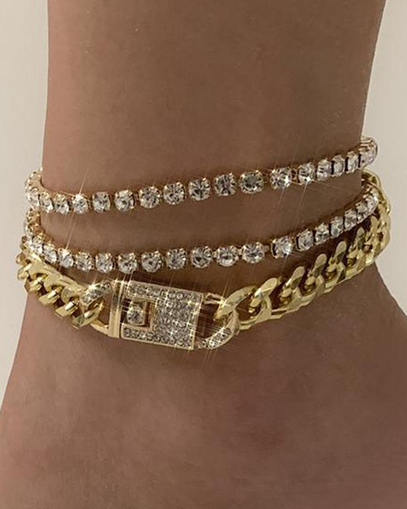 3PCS/Set Layered Lock Pattern Chain Anklets