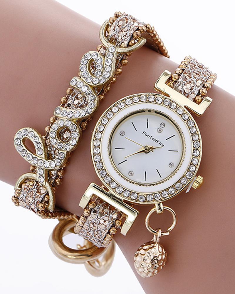 Watches 1pc Rhinestone Decor Lover Letter Pattern Bangle Quartz Watch