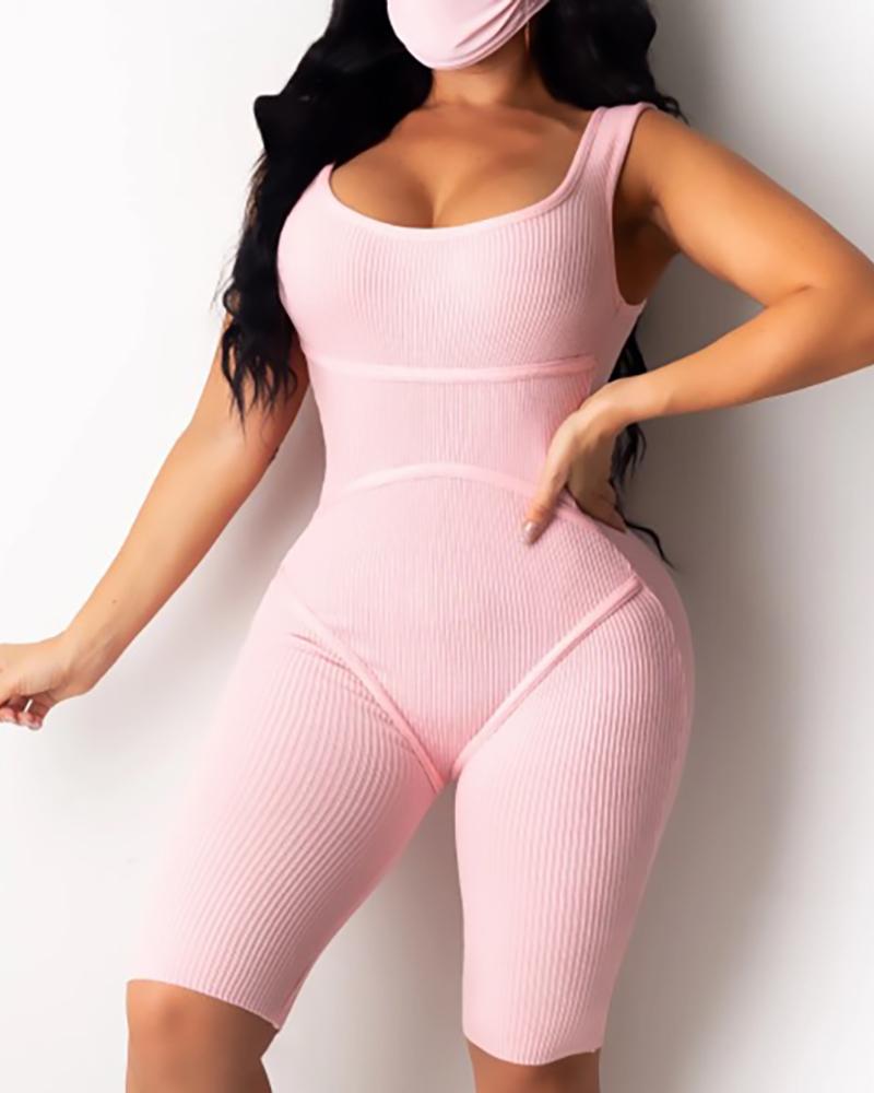 U-Neck Thick Strap Fitted Romper