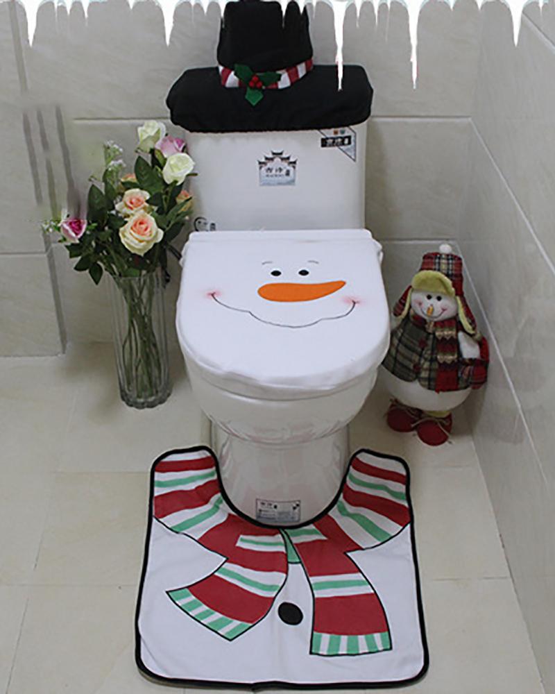 Christmas Toilet Paper Towel Set Santa's Cap Foot Pad Moose Snowman Cap Radiator Christmas Decorations