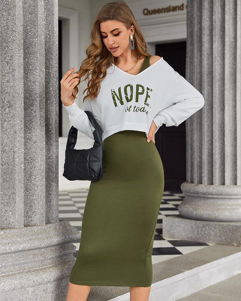 Sleeveless Dress & Nope Not Today Print Top Set