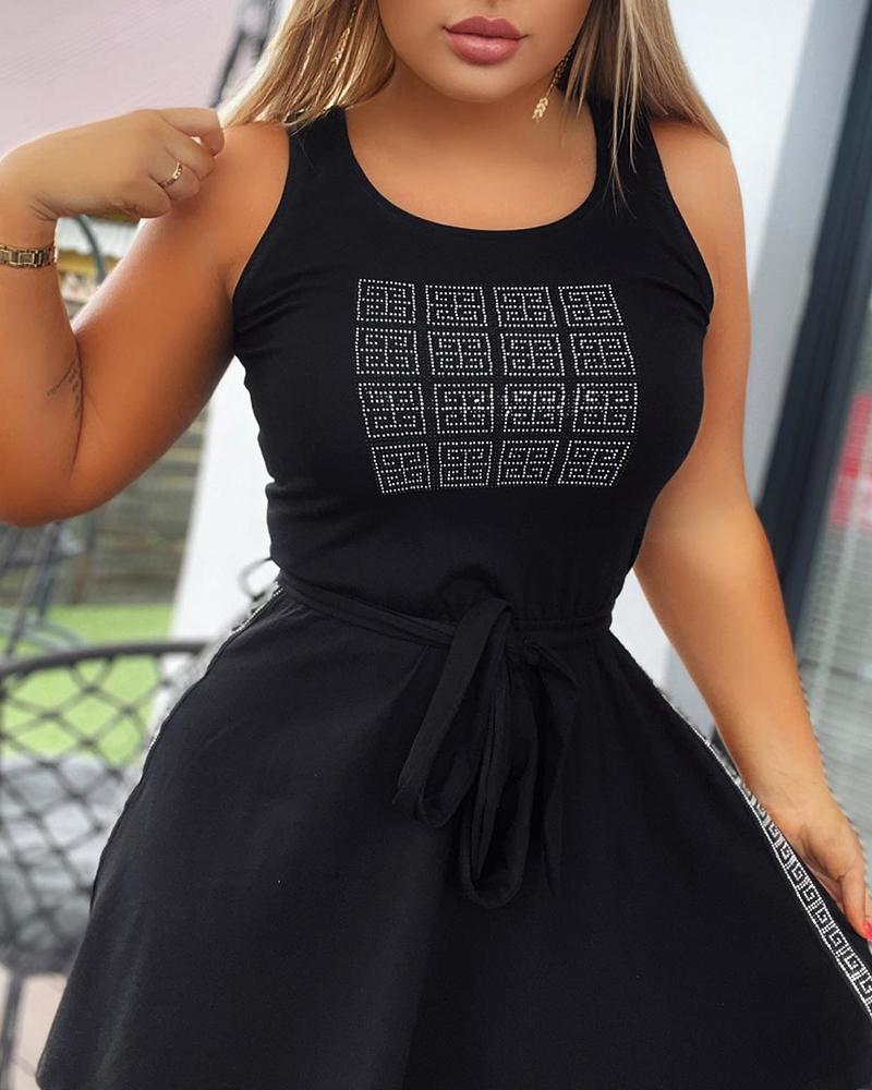 Geometric Pattern Rhinestone Tank Dress