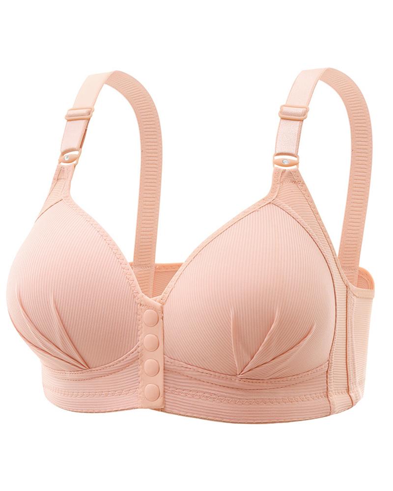 Button Front Ruched Push Up Wireless Lifting Bra