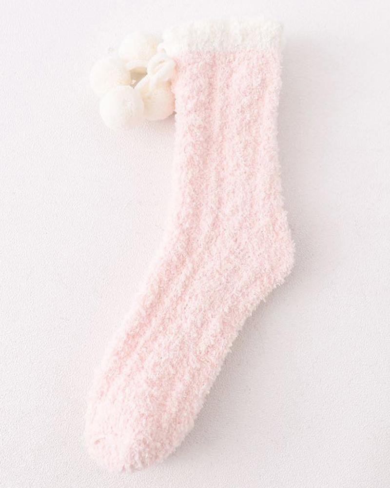 1Pair Pom Pom Fuzzy Thermal Socks