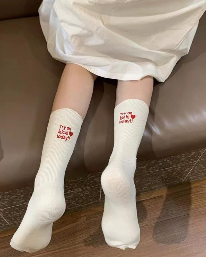 1Pair Slogan Pattern Knit Crew Socks