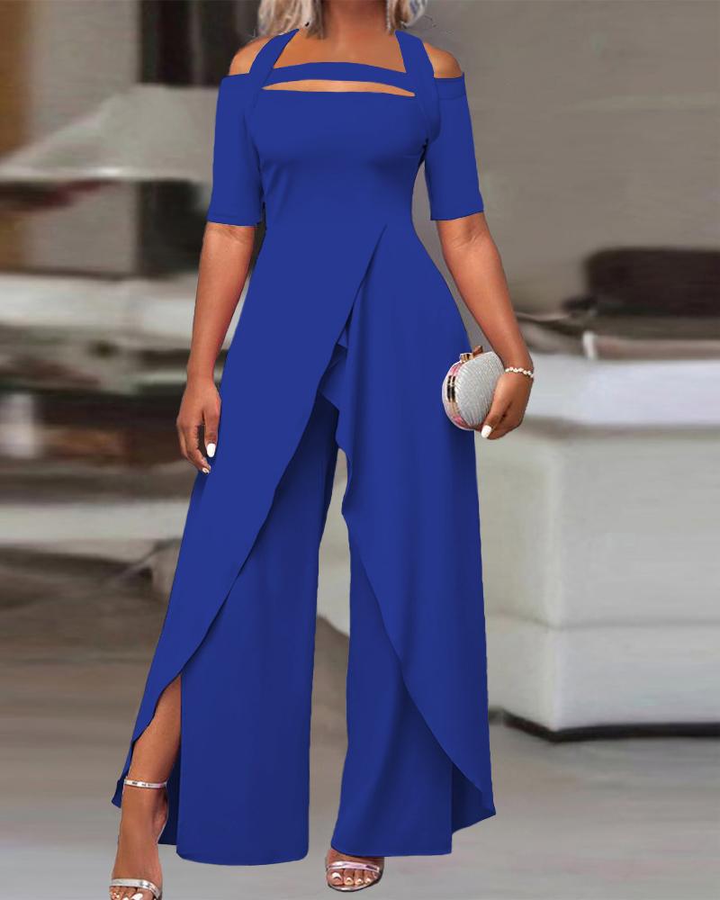 Asymmetrical Neck Wide Leg Jumpsuit