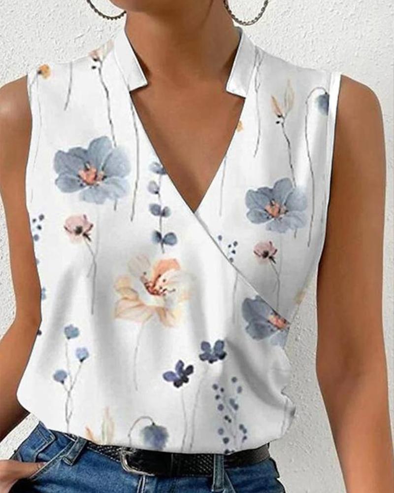 Floral Print Sleeveless Wrap Blouse