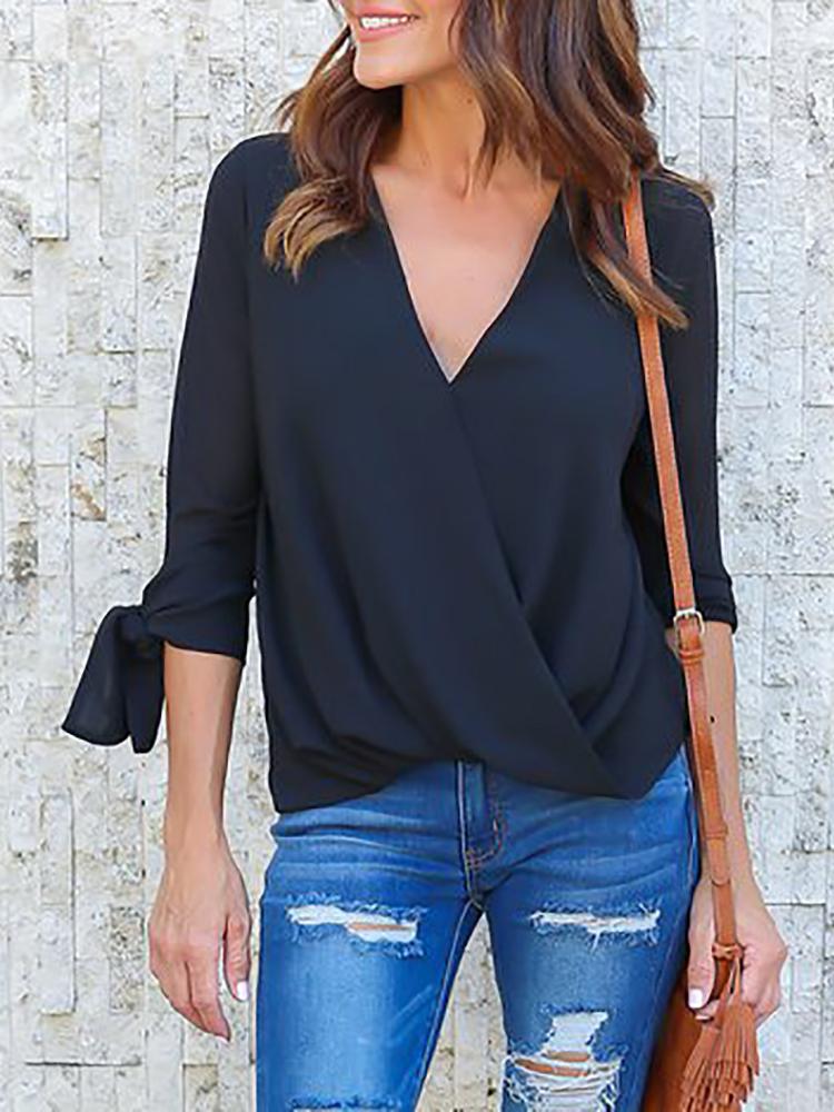 Trendy Crisscross Tied Sleeve Casual Blouse