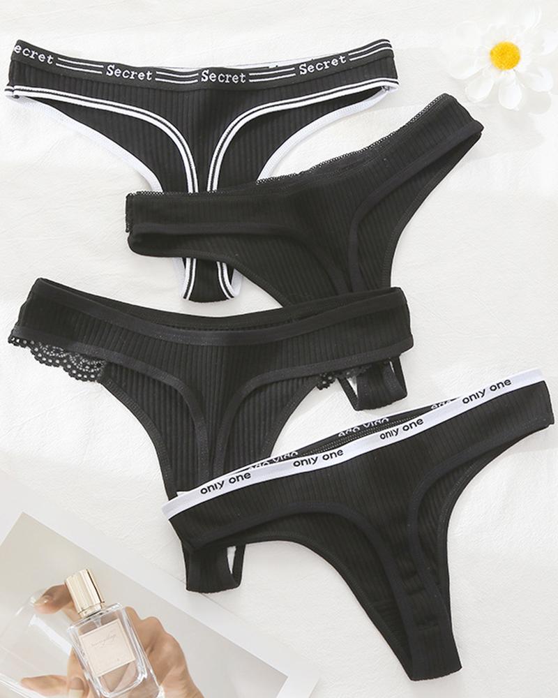  4PCS/Set Low Waist Lace Trim Tape Patch Thong Panties