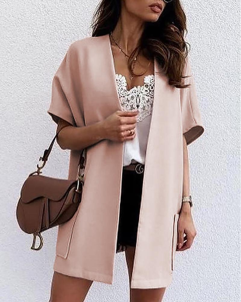 Short Sleeve Pocket Design Casual Cardigan