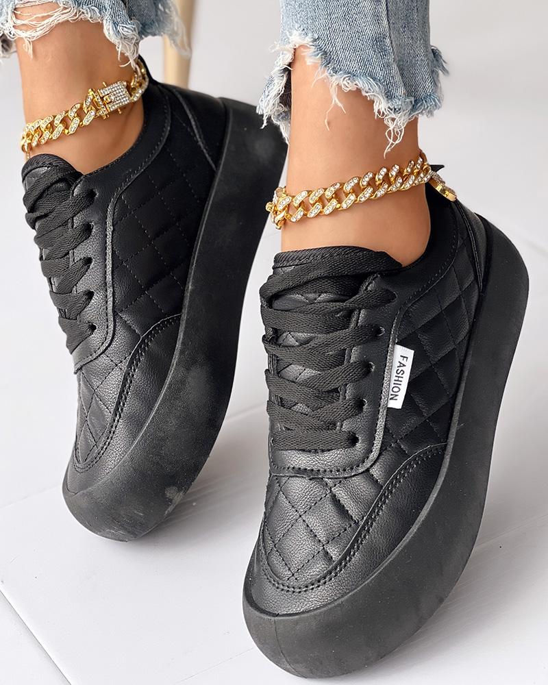 Quilted Lace-up Platform Sneakers