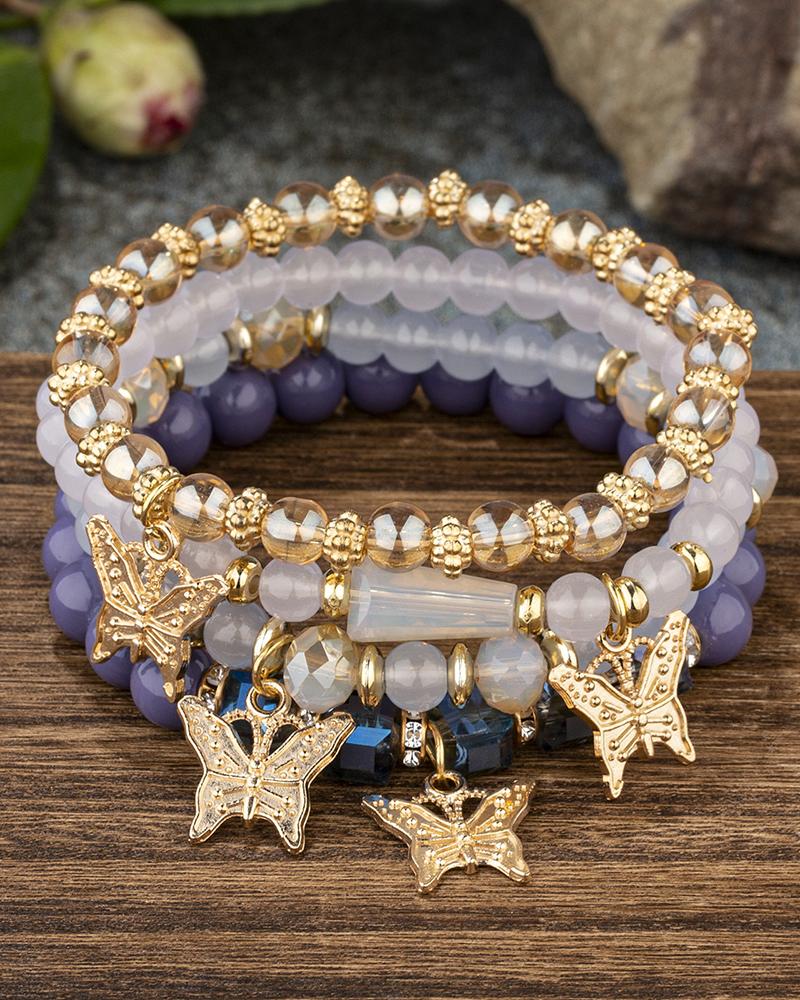   ChicMe 1pc Crystal Stone Beaded Butterfly Multi-Layer Bracelet