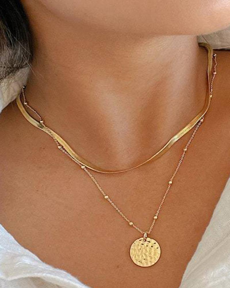 1pc Beaded Coin Pendant Chain Necklace