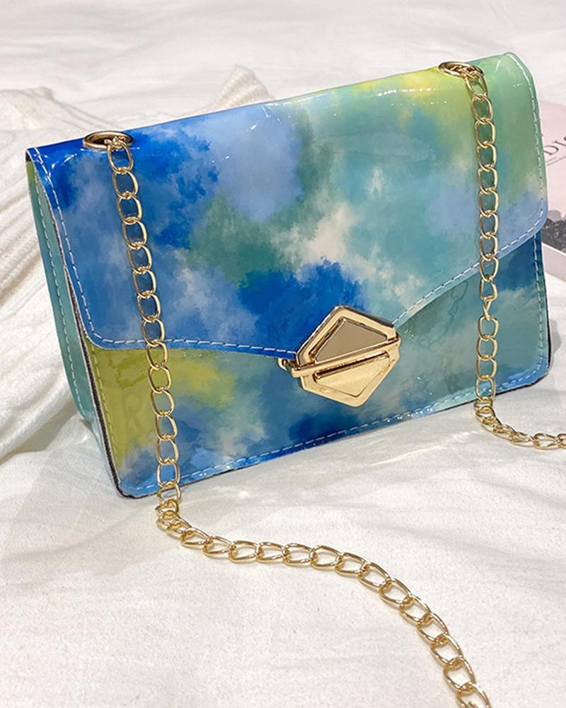 Tie Dye Print Ombre Chain Strap Crossbody Bag