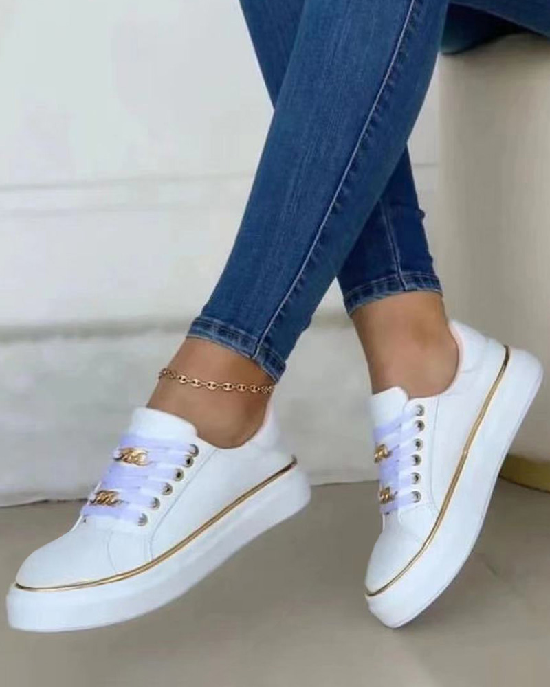 Chain Decor Lace-up Platform Casual Sports Sneakers