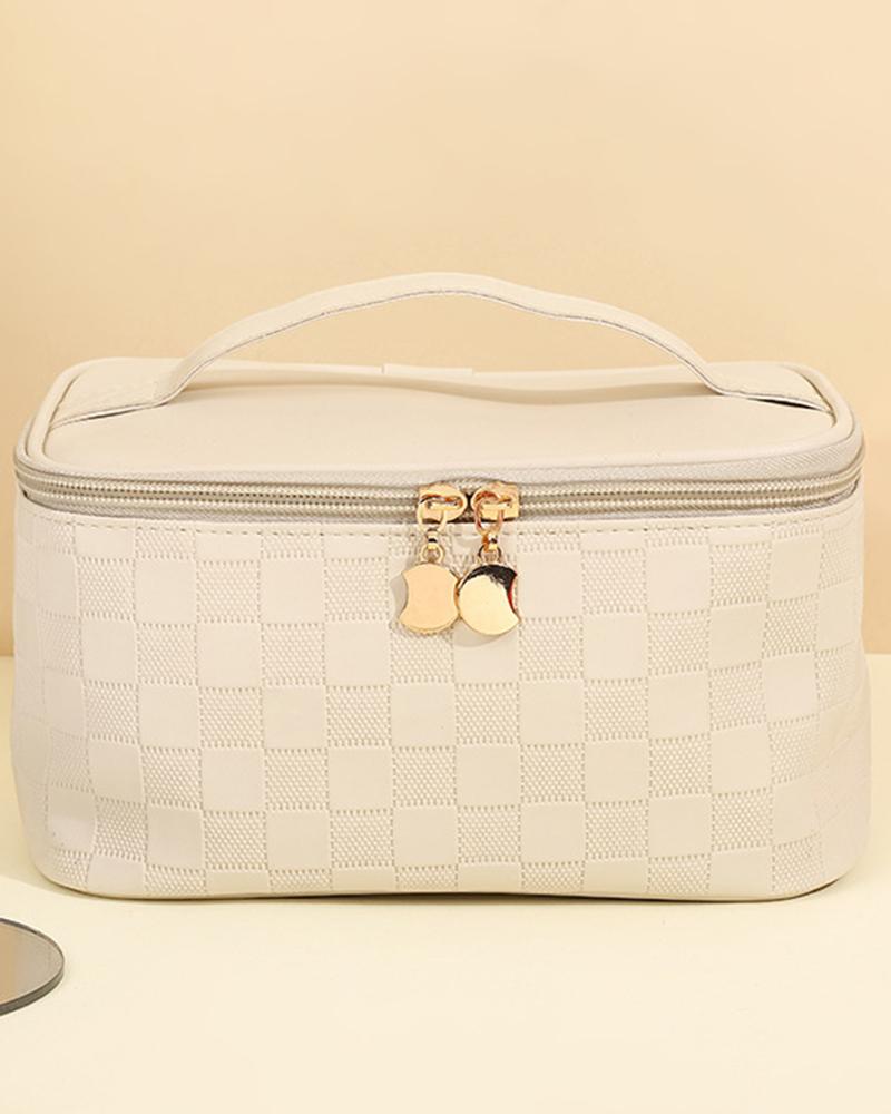 Plaid Large Capacity Waterproof Travel Cosmetic Case Organizer Opens Flat Makeup Bag Toiletry Bag