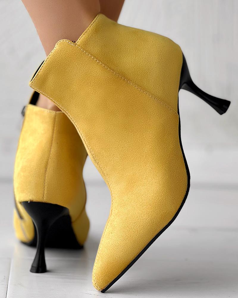 Side Zipper Pyramid Heel Ankle Boots