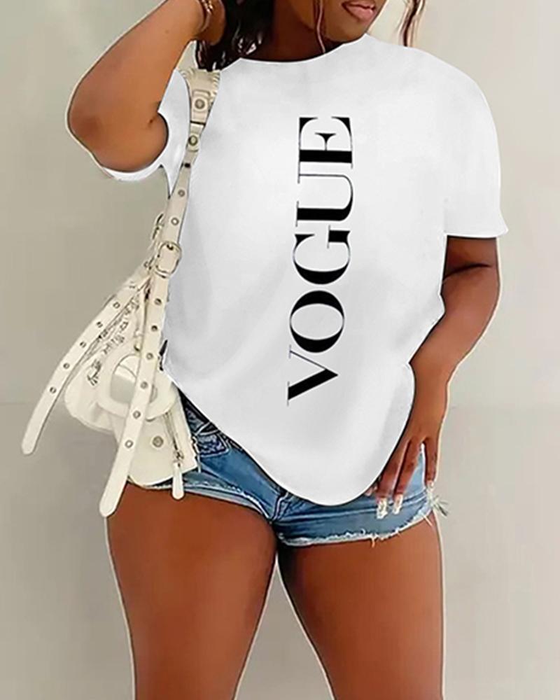 Plus Size Letter Print Short Sleeve Casual T-shirt