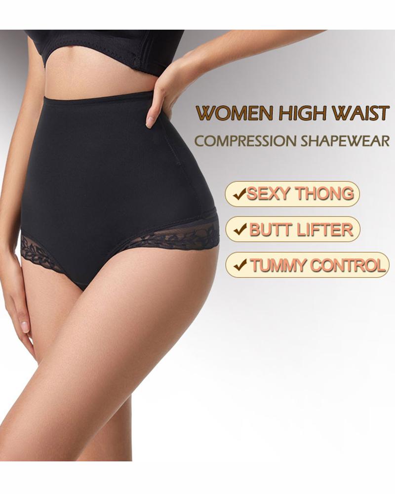  High Waist Tummy Control Lace Trim Shapewear Panty