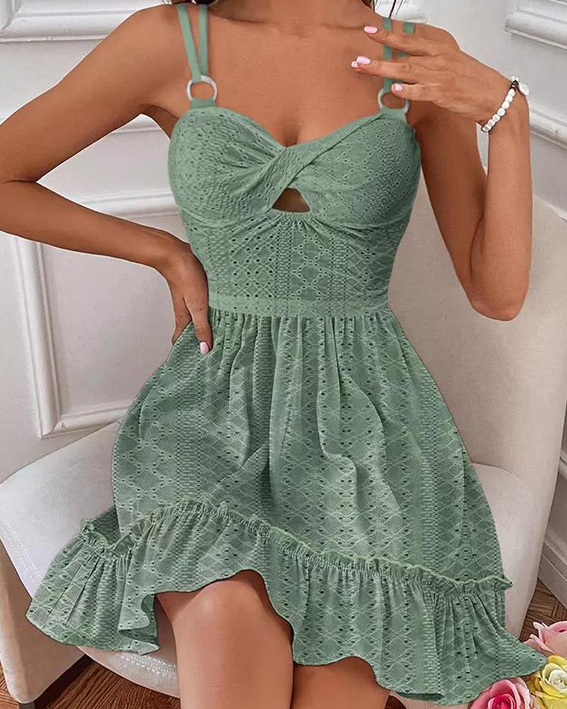 Eyelet Embroidery Twisted Ruffles Casual Dress