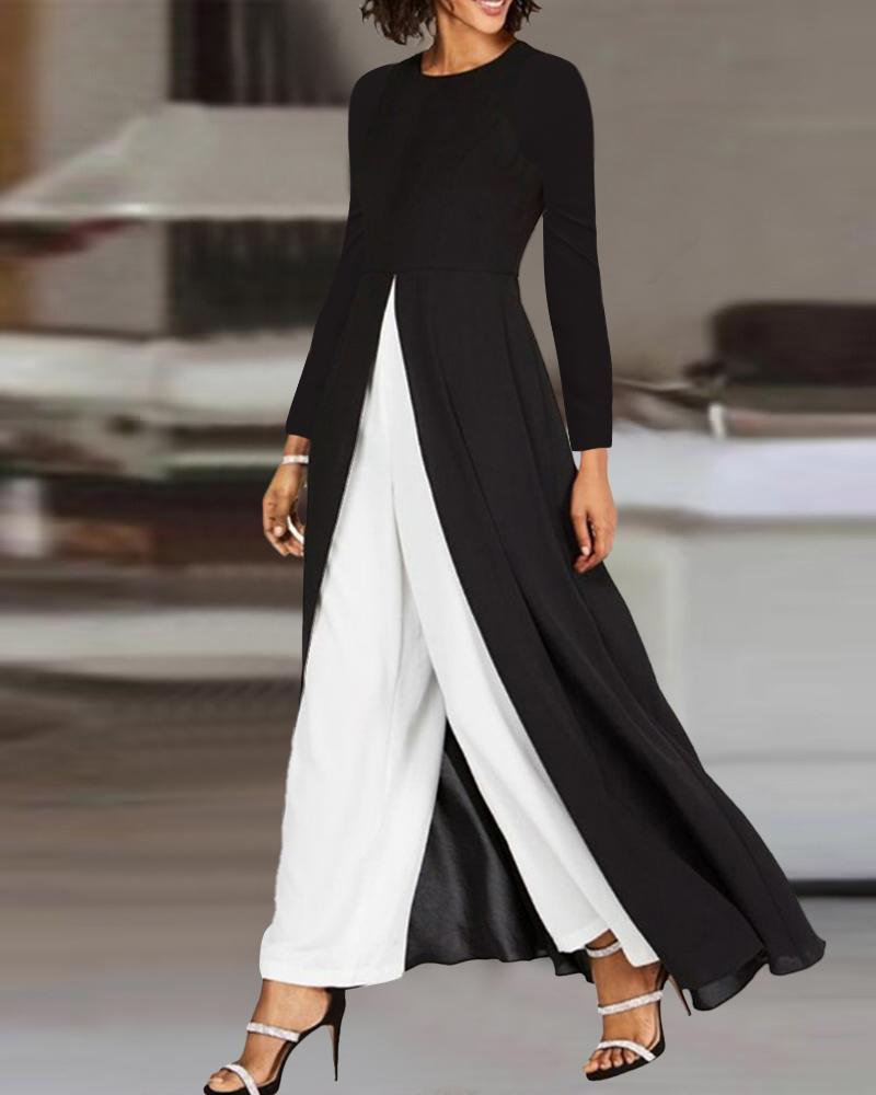 Colorblock Long Sleeve Asymmetrical Jumpsuit