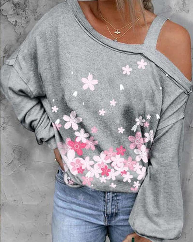 Cherry Blossoms Print Cold Shoulder Top