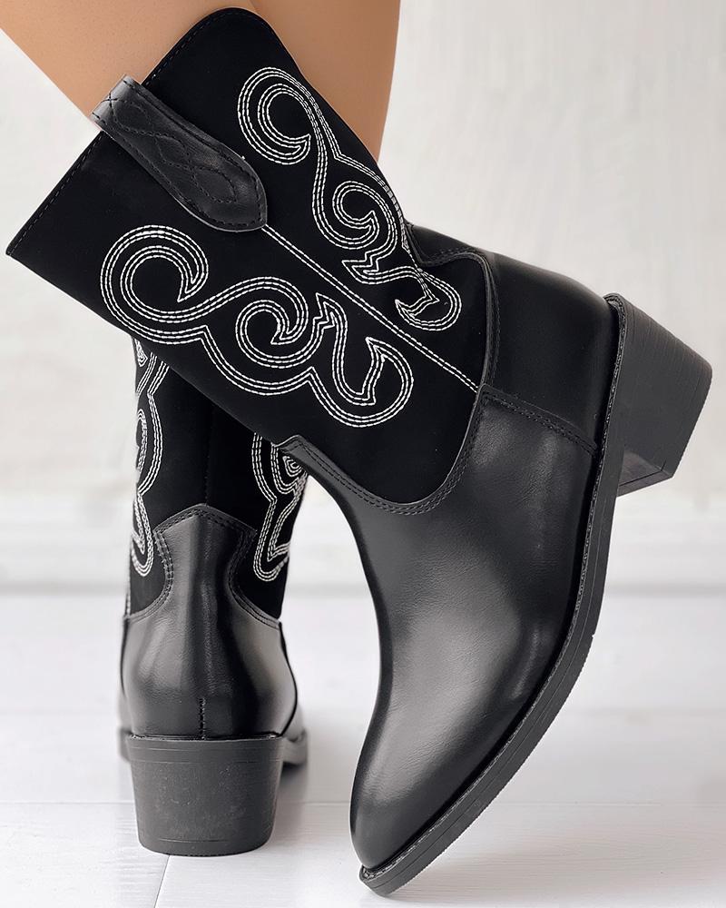 Embroidery Colorblock Cowgirl Vintage Knight Boots