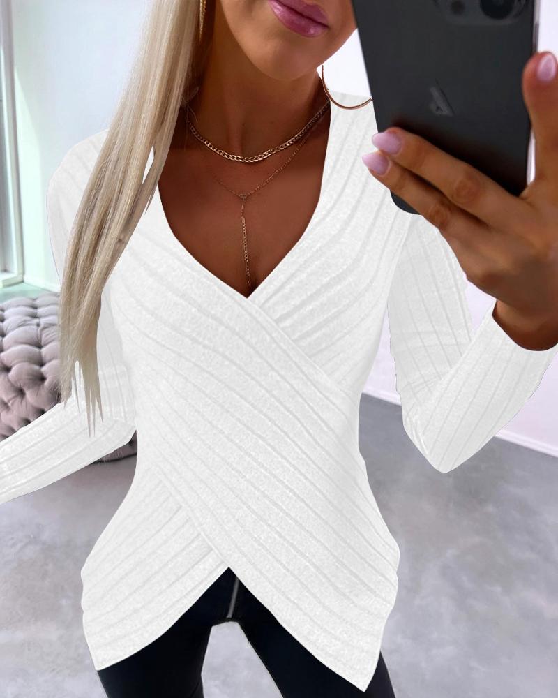 V-Neck Overlap Asymmetrical Long Sleeve Top