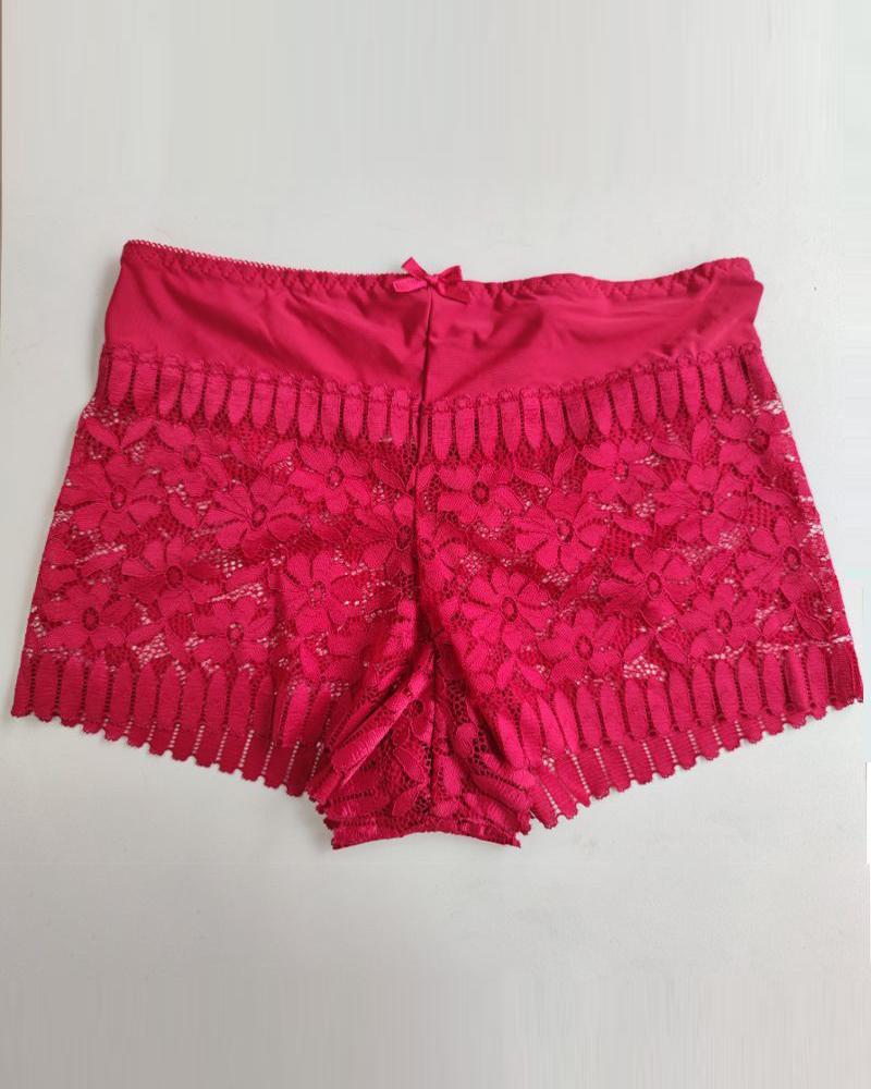 Crochet Lace Bowknot Decor Boy Shorts