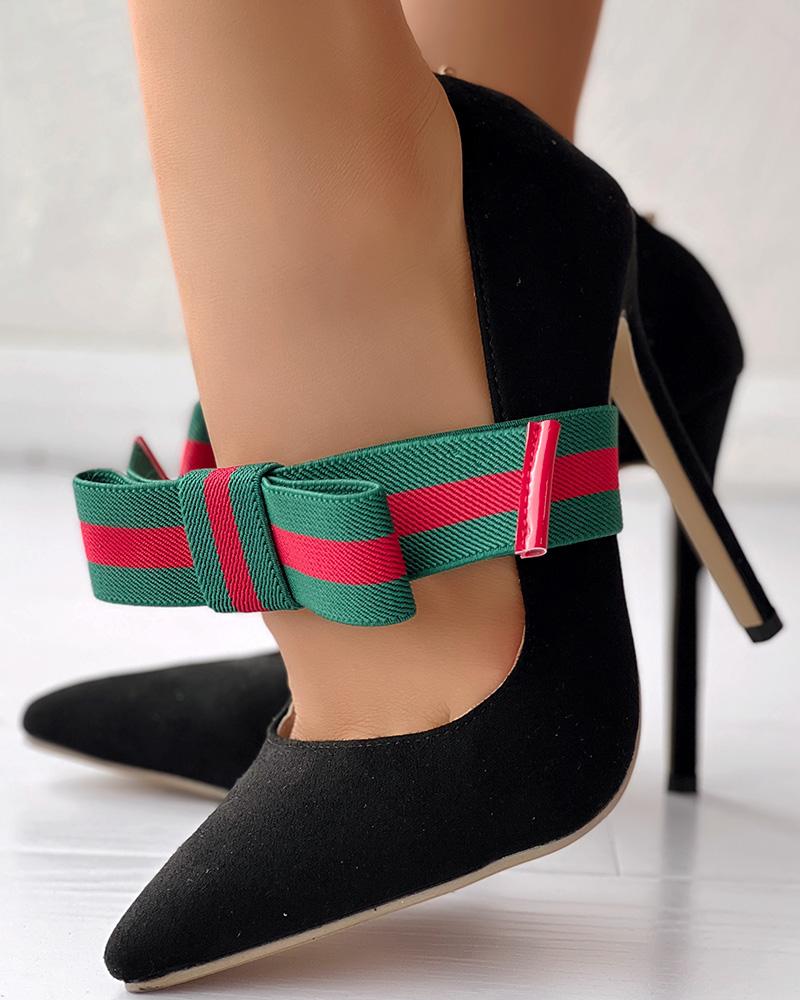   ChicMe Bowknot Design Point Toe Stiletto Heel Pumps
